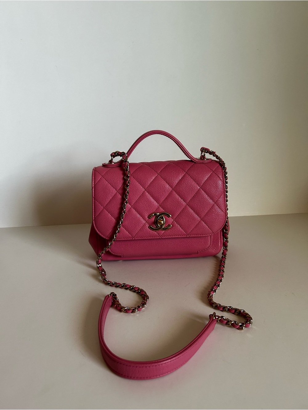 CHANEL Pink Quilted Top-Handle Crossbody Bag with Chain